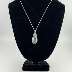 Native American Spiderweb Kingman Turquoise Sterling Silver Pendant 22” Necklace